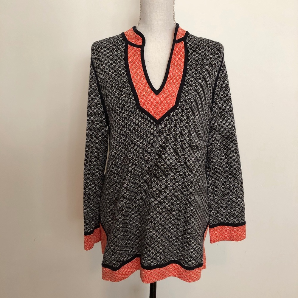 TORY BURCH orange black cotton tunic